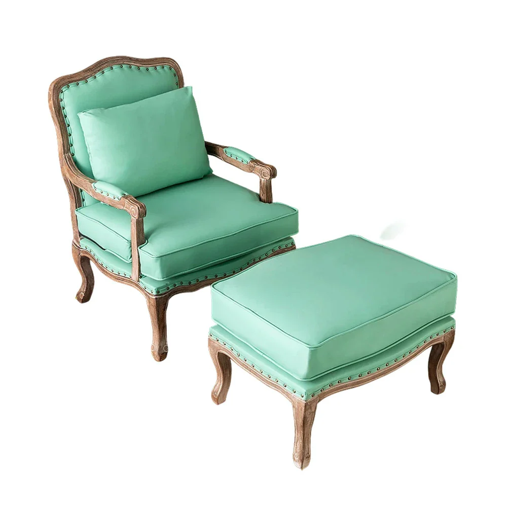 LIVARA Green Orchid Embroidered Linen Armchair with Matching Ottoman - Soft Linen Upholstery, High-Resilience Cushion, Solid Wood Frame - Green - Image 6