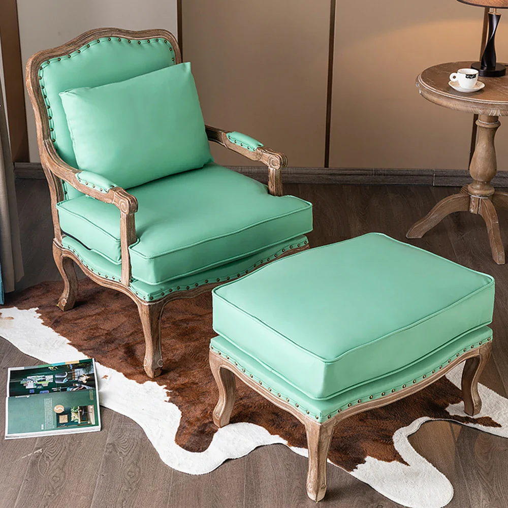 LIVARA Green Orchid Embroidered Linen Armchair with Matching Ottoman - Soft Linen Upholstery, High-Resilience Cushion, Solid Wood Frame - Green - Image 7