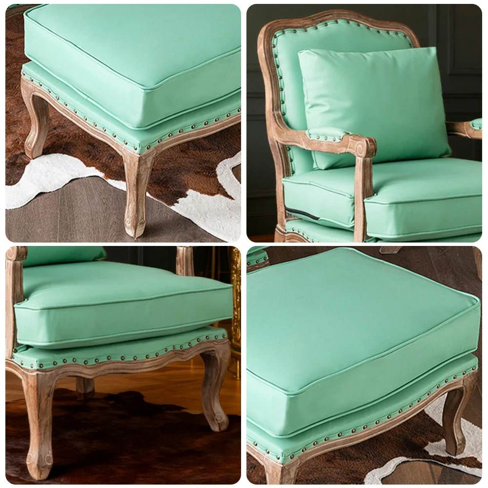 LIVARA Green Orchid Embroidered Linen Armchair with Matching Ottoman - Soft Linen Upholstery, High-Resilience Cushion, Solid Wood Frame - Green - Image 8