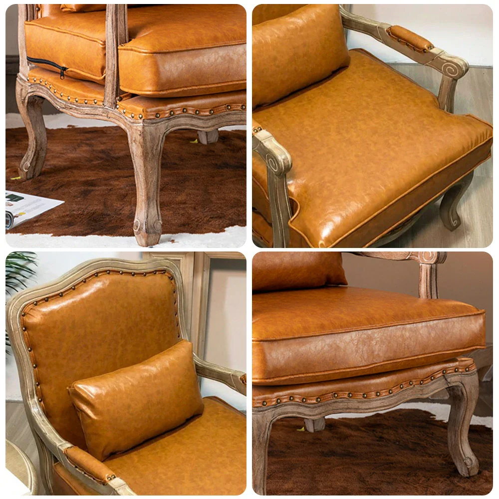 LIVARA Green Orchid Embroidered Linen Armchair with Matching Ottoman - Soft Linen Upholstery, High-Resilience Cushion, Solid Wood Frame - Brown - Image 3