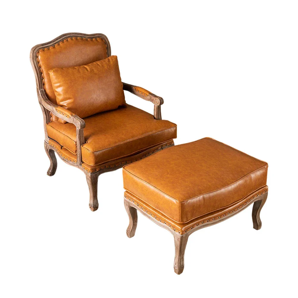 LIVARA Green Orchid Embroidered Linen Armchair with Matching Ottoman - Soft Linen Upholstery, High-Resilience Cushion, Solid Wood Frame - Brown - Image 6