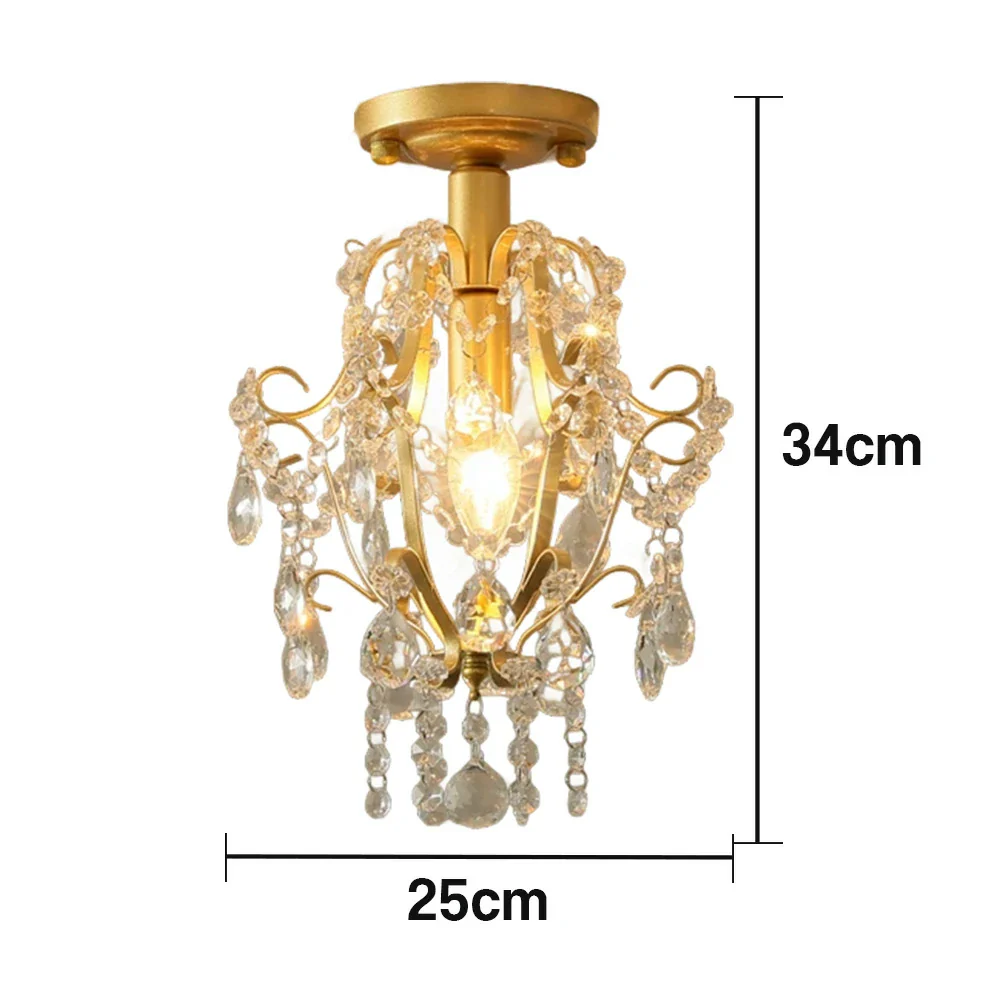 LIVARA Crystal Ceiling Light, E14 LED Flush Mount Lamp with Iron Frame & Hanging Crystal Pendants for Hallway Living Room Bedroom - Gold - Image 5