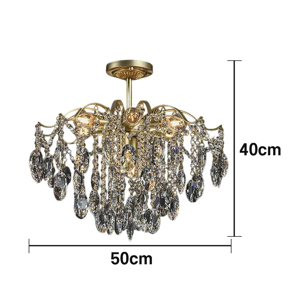 LIVARA Gold Crystal Chandelier 40/50/65cm Warm Light, E14 LED Pendant Light with Iron Frame & Sparkling Crystal Drops for Living Room Bedroom - Image 10
