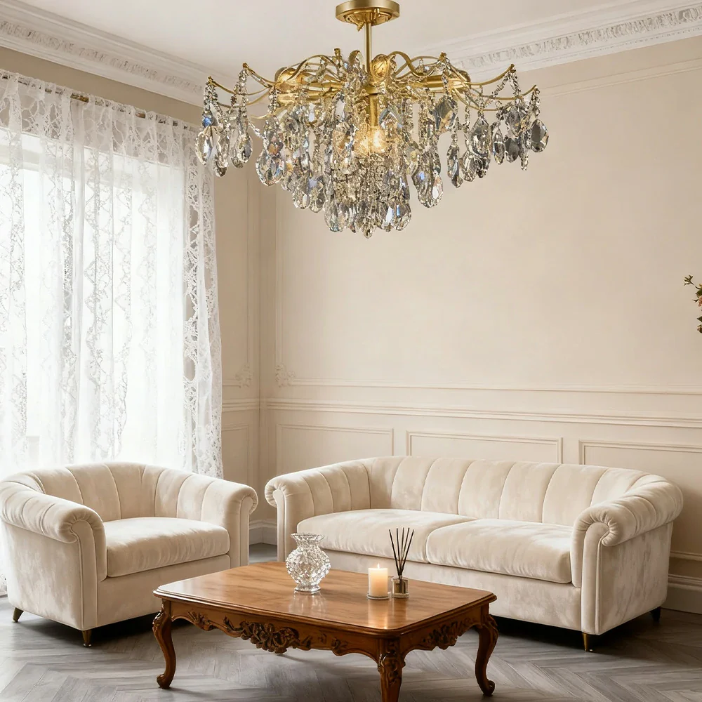 LIVARA Gold Crystal Chandelier 40/50/65cm Warm Light, E14 LED Pendant Light with Iron Frame & Sparkling Crystal Drops for Living Room Bedroom - Image 12