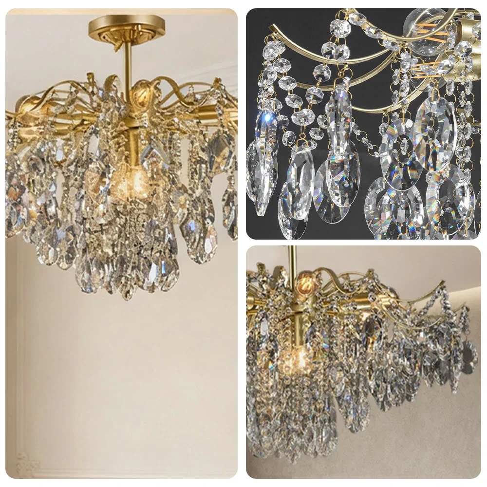 LIVARA Gold Crystal Chandelier 40/50/65cm Warm Light, E14 LED Pendant Light with Iron Frame & Sparkling Crystal Drops for Living Room Bedroom - Image 13