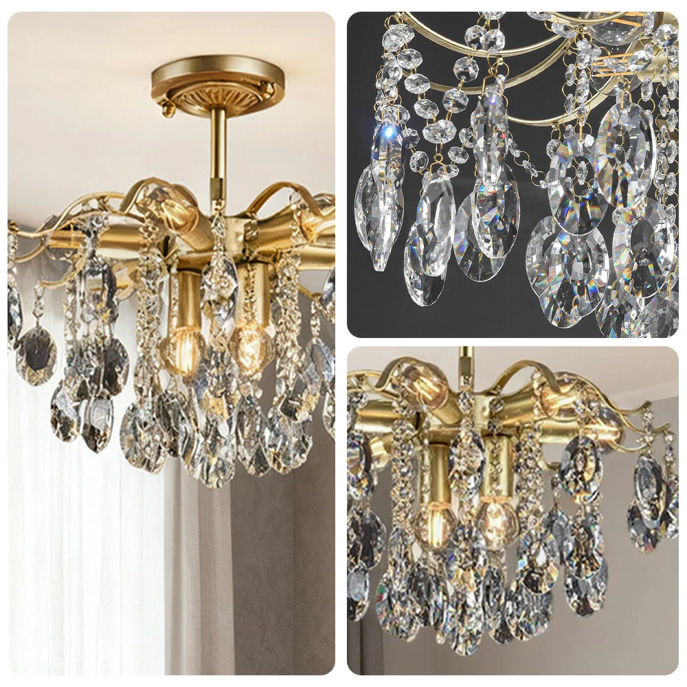 LIVARA Gold Crystal Chandelier 40/50/65cm Warm Light, E14 LED Pendant Light with Iron Frame & Sparkling Crystal Drops for Living Room Bedroom - Image 3