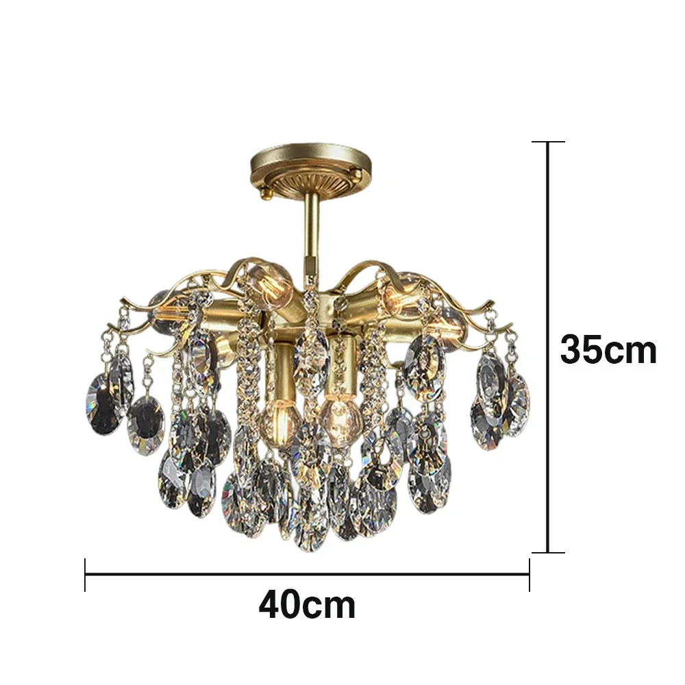 LIVARA Gold Crystal Chandelier 40/50/65cm Warm Light, E14 LED Pendant Light with Iron Frame & Sparkling Crystal Drops for Living Room Bedroom - Image 5