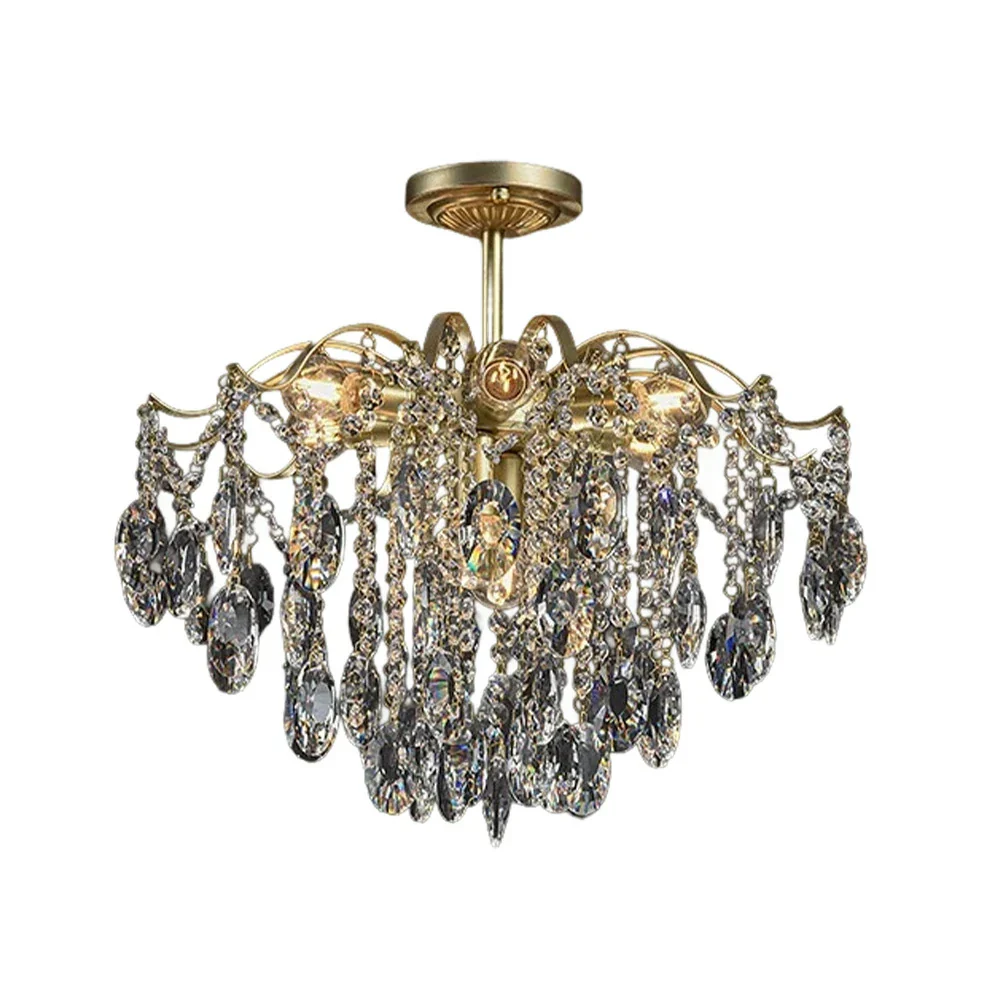LIVARA Gold Crystal Chandelier 40/50/65cm Warm Light, E14 LED Pendant Light with Iron Frame & Sparkling Crystal Drops for Living Room Bedroom - Image 6