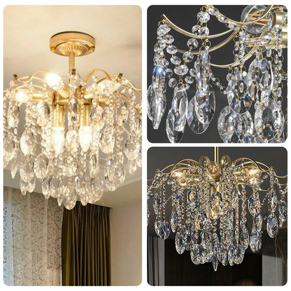 LIVARA Gold Crystal Chandelier 40/50/65cm Warm Light, E14 LED Pendant Light with Iron Frame & Sparkling Crystal Drops for Living Room Bedroom - Image 8