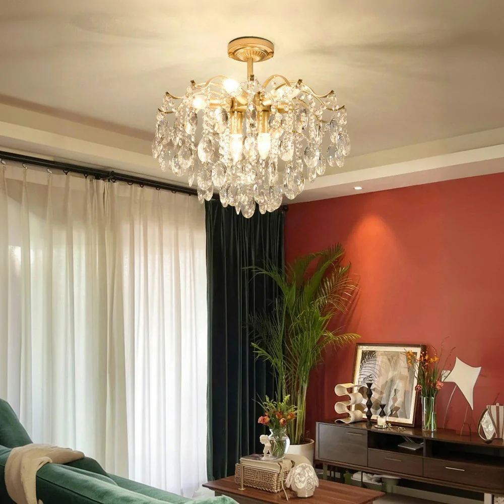 LIVARA Gold Crystal Chandelier 40/50/65cm Warm Light, E14 LED Pendant Light with Iron Frame & Sparkling Crystal Drops for Living Room Bedroom - Image 9