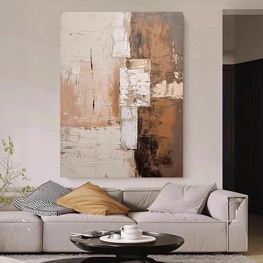 LIVARA Hand-Painted Oil Painting 60/80/120cm - Soft Neutrals and Fluid Shapes Form a Peaceful Centrepiece for Home Walls - Image 4