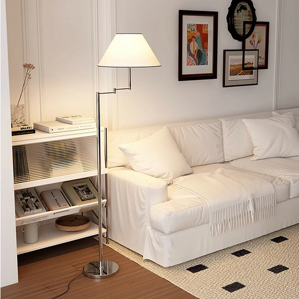 LIVARA Floor Lamp 3 Colour LED Lighting Fabric Shade Chrome Metal Body Adjustable Arm for Home - Image 2