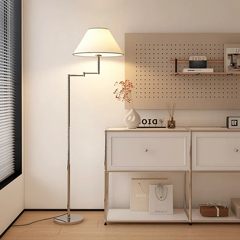 LIVARA Floor Lamp 3 Colour LED Lighting Fabric Shade Chrome Metal Body Adjustable Arm for Home - Image 4