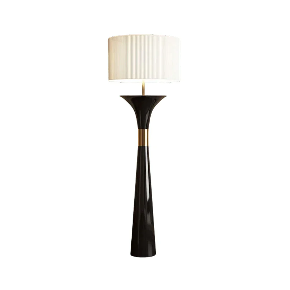 LIVARA Floor Lamp 3 Colour Lighting Fabric Shade Iron Base with Foot Switch Durable Metal Design - Black