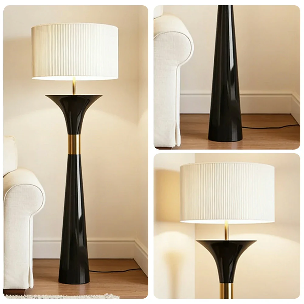 LIVARA Floor Lamp 3 Colour Lighting Fabric Shade Iron Base with Foot Switch Durable Metal Design - Black - Image 3