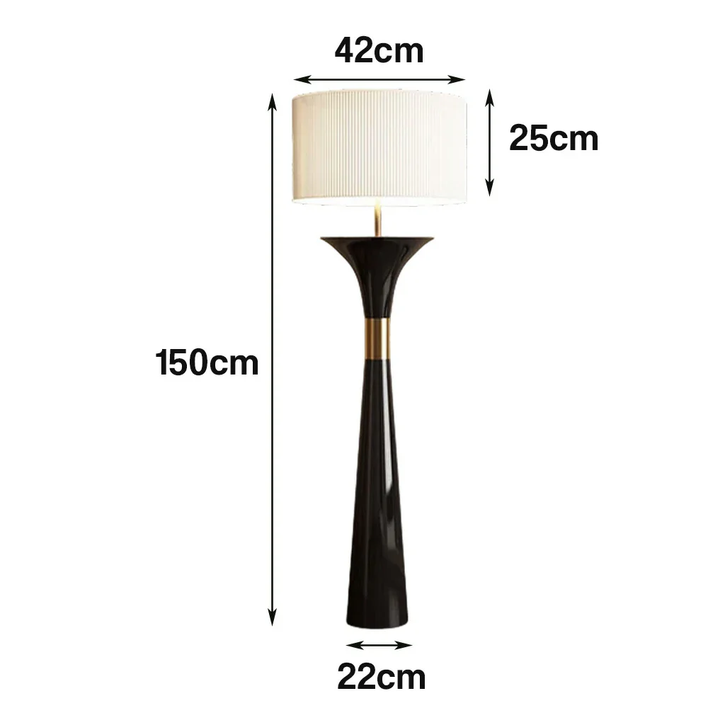 LIVARA Floor Lamp 3 Colour Lighting Fabric Shade Iron Base with Foot Switch Durable Metal Design - Black - Image 5