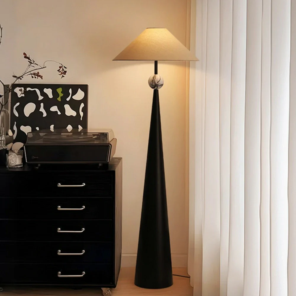 LIVARA Floor Lamp Soft Ambient Lighting Burlap Shade Iron Body Foot Switch Artistic Design - Image 2