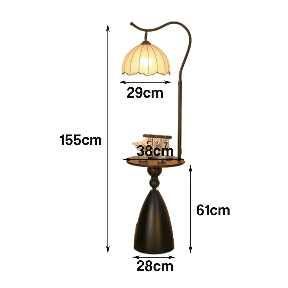 LIVARA Floor Lamp 3 Lighting Modes Lily Shade Cotton-Linen Shade Walnut Wood Base Foot Switch - Image 5