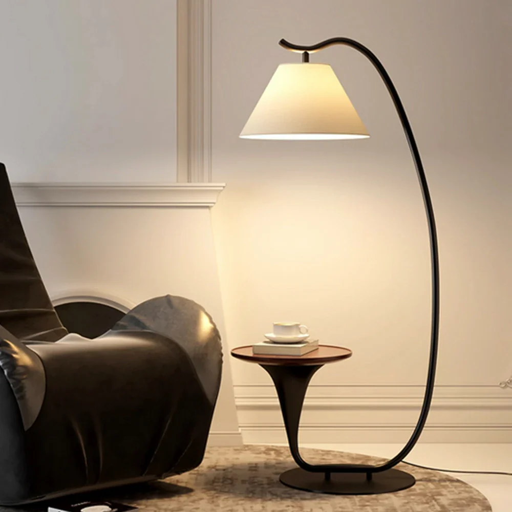 LIVARA Floor Lamp Soft Light Foot Switch Iron Frame Walnut Look for Living Room Bedroom - Image 2