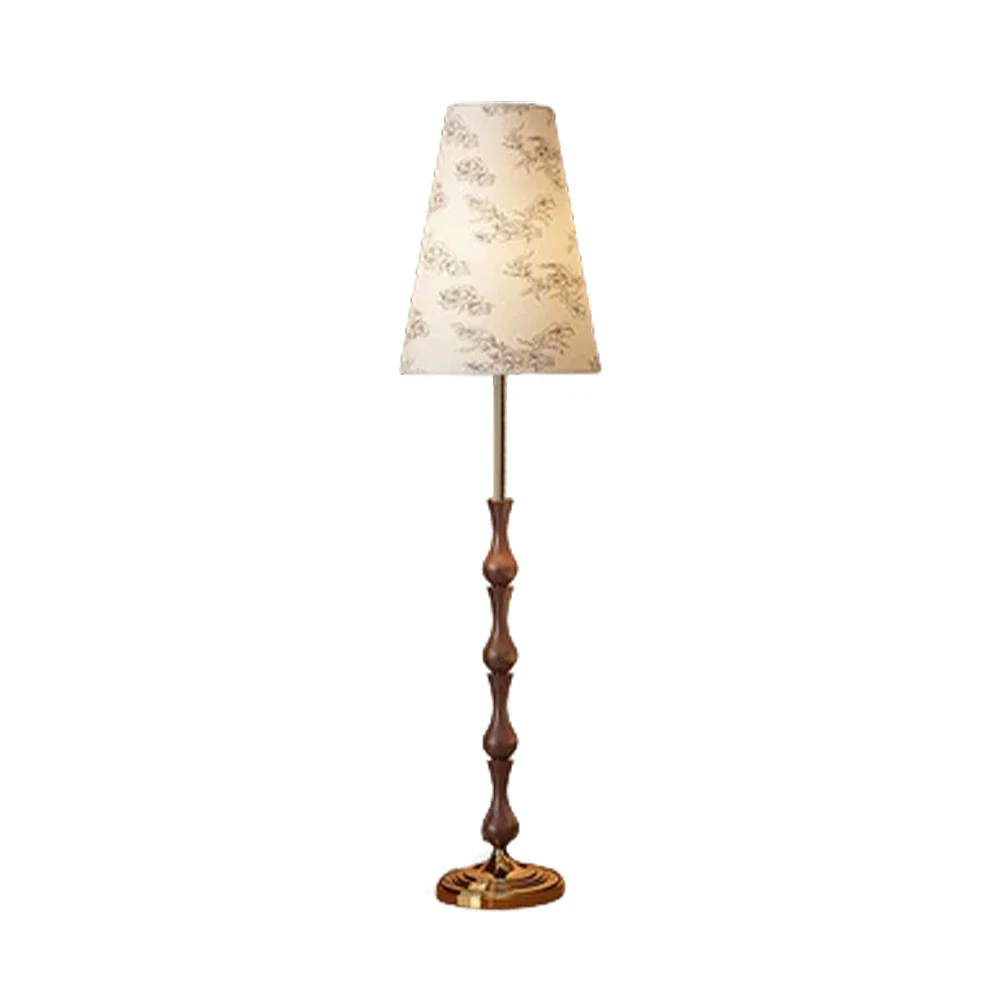 LIVARA Floor Lamp Three-Mode Lighting Solid Wood Body Floral Fabric Shade Tip-Resistant Base