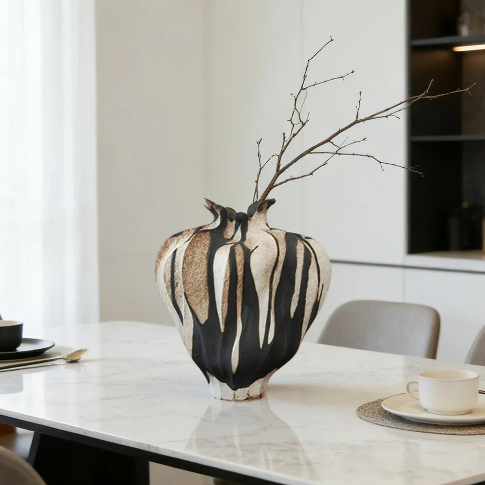 LIVARA Ceramic Vase Ornament Sculpted Dried Rose Form Artistic Home Display Matte Ceramic Handcrafted Stone-Texture Design - Image 2
