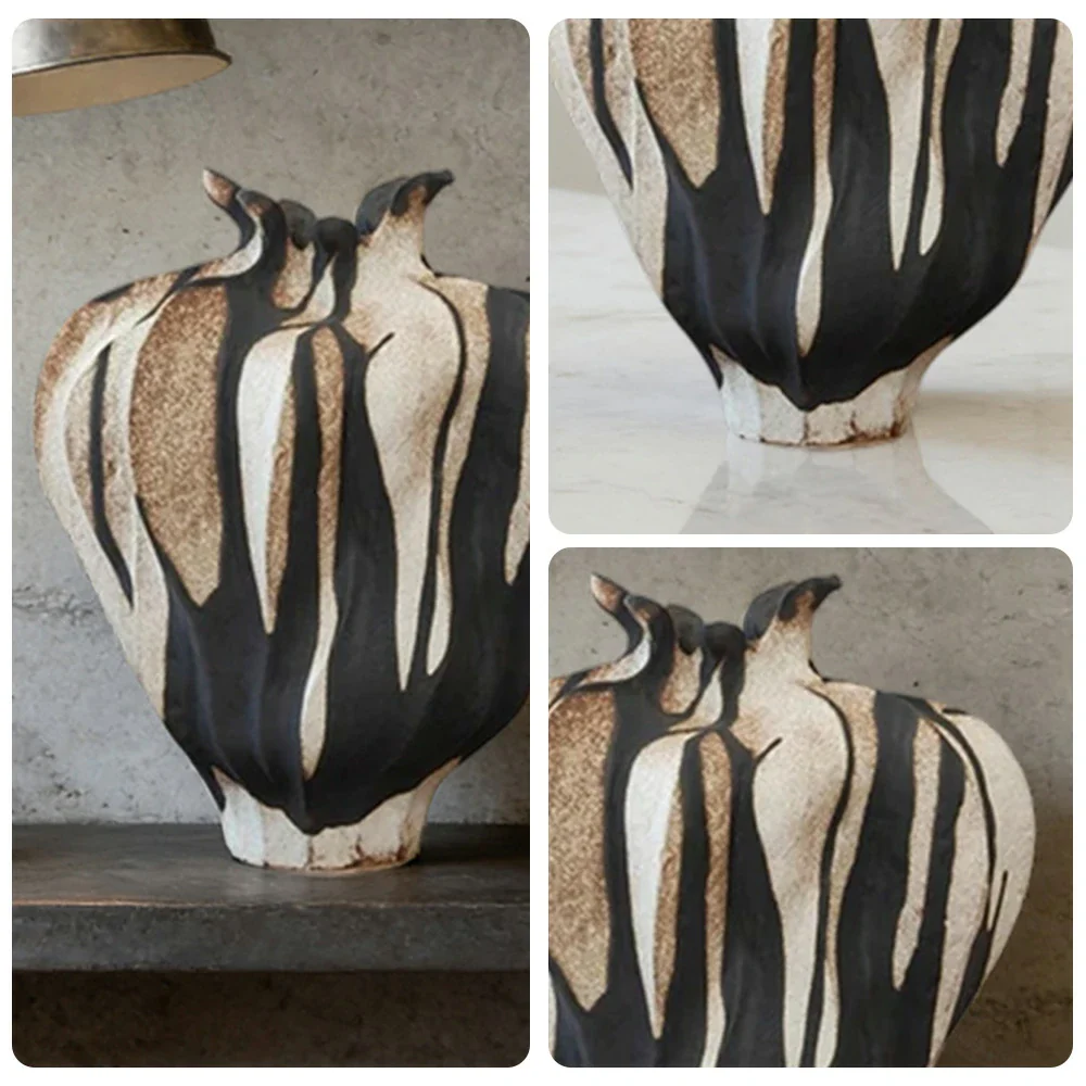 LIVARA Ceramic Vase Ornament Sculpted Dried Rose Form Artistic Home Display Matte Ceramic Handcrafted Stone-Texture Design - Image 3
