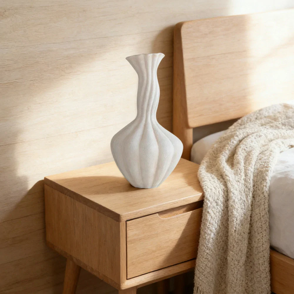LIVARA Ceramic Vase Ornament 14cm Outer Opening Decorative Art Object Matte Ceramic Handcrafted Stone-Texture Design - Image 2