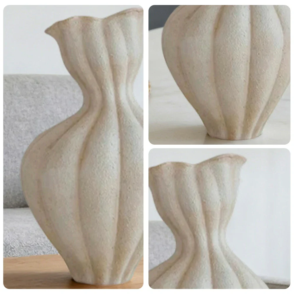 LIVARA Ceramic Vase Ornament 15cm Outer Opening Decorative Art Object Matte Ceramic Handcrafted Stone-Texture Design - White - Image 3