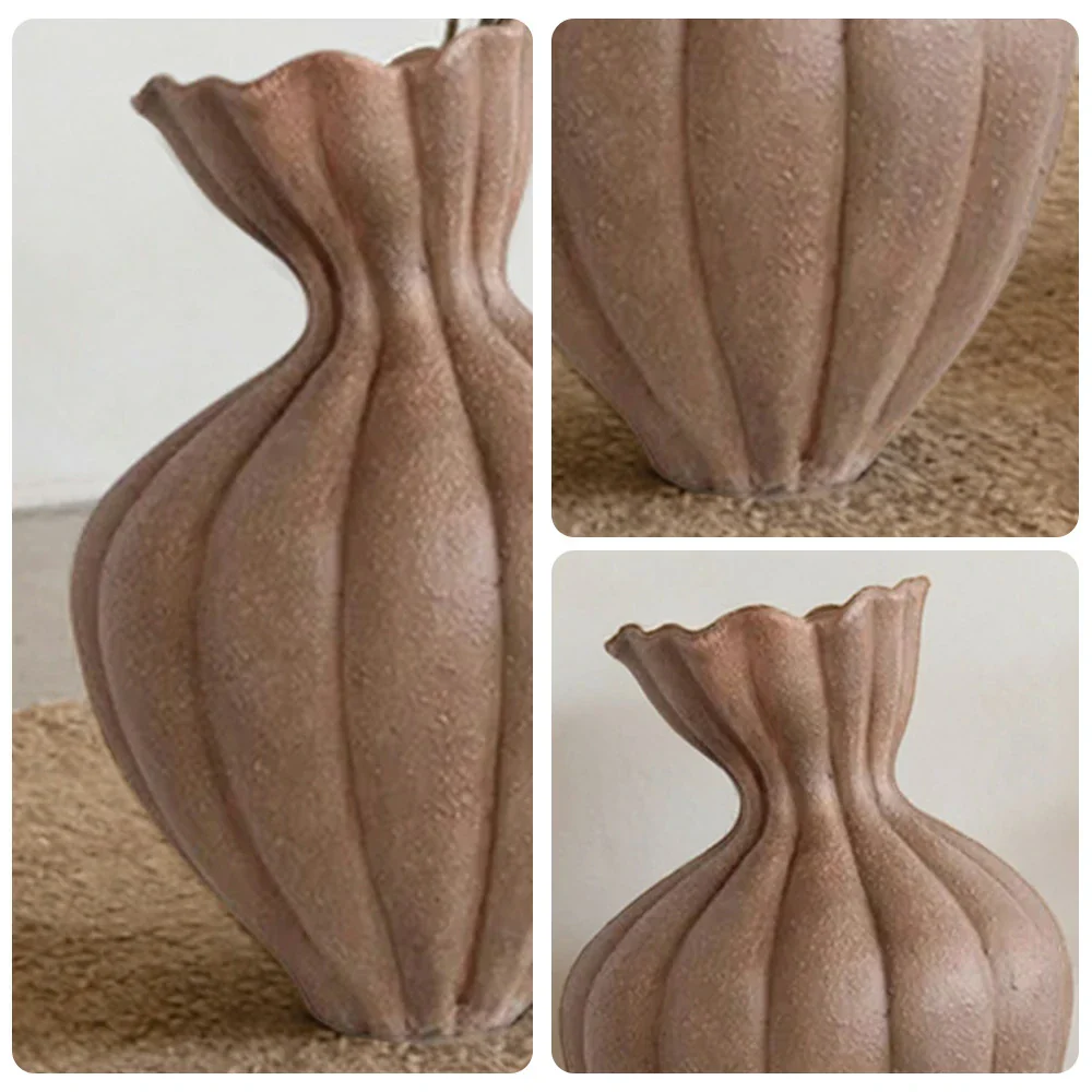 LIVARA Ceramic Vase Ornament 15cm Outer Opening Decorative Art Object Matte Ceramic Handcrafted Stone-Texture Design - Brown - Image 3