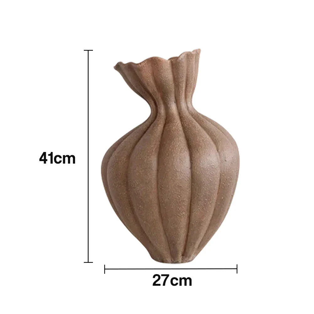 LIVARA Ceramic Vase Ornament 15cm Outer Opening Decorative Art Object Matte Ceramic Handcrafted Stone-Texture Design - Brown - Image 5