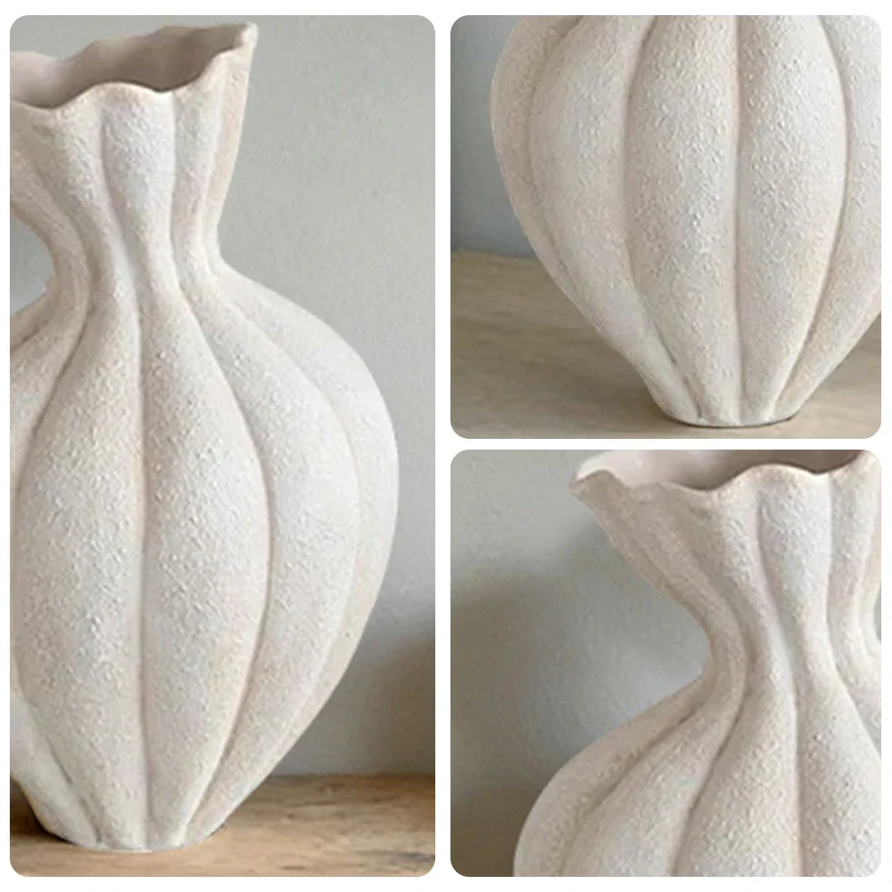 LIVARA Ceramic Vase Ornament 15cm Outer Diameter Artistic Home Display Matte Ceramic Handcrafted Stone-Texture Finish - White - Image 3