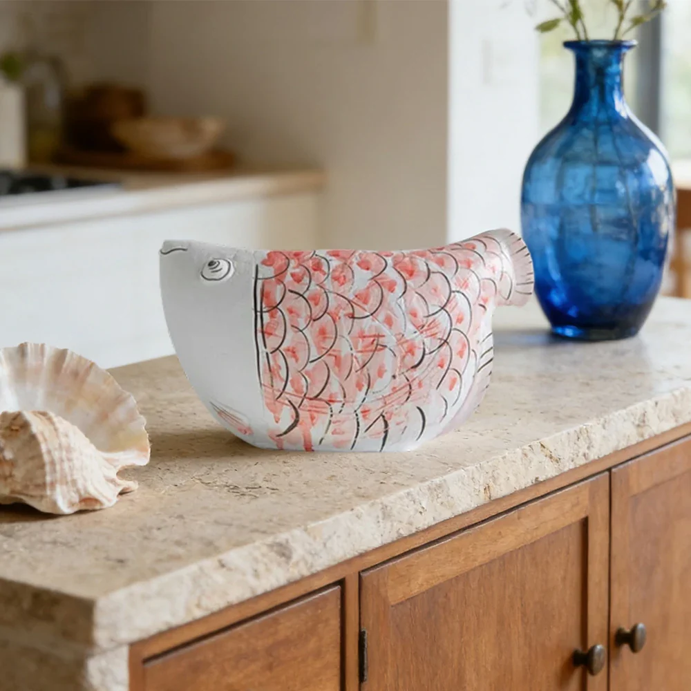 LIVARA Ceramic Vase Ornament Blue-and-White Porcelain with Crimson Dragonfish Motif Artistic Home Display Matte Ceramic Handcrafted Stone-Texture Design - Image 4