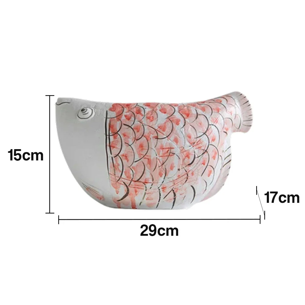 LIVARA Ceramic Vase Ornament Blue-and-White Porcelain with Crimson Dragonfish Motif Artistic Home Display Matte Ceramic Handcrafted Stone-Texture Design - Image 5