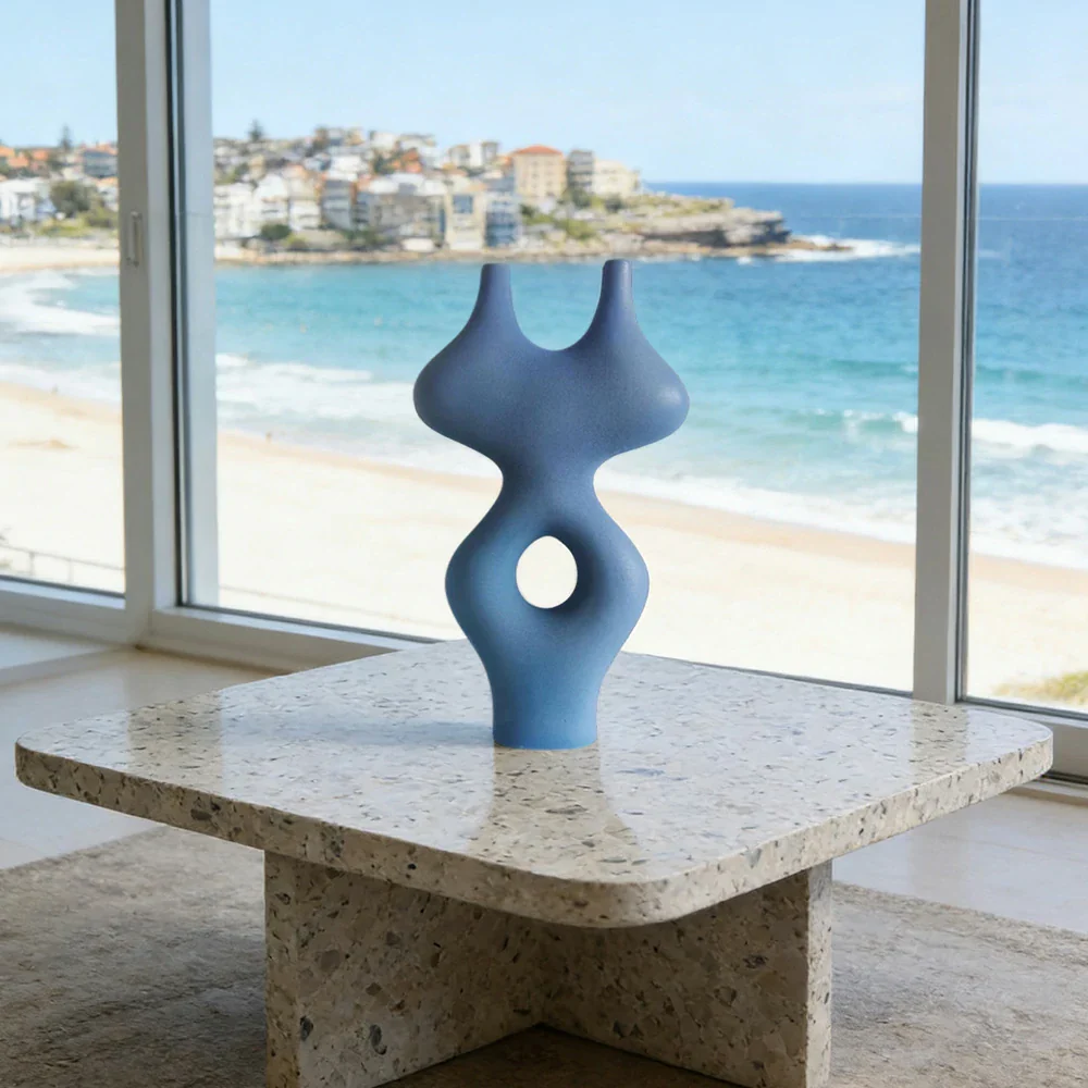 LIVARA Ceramic Vase Ornament Multi-Space Styling Artistic Home Display Matte Ceramic Handcrafted Stone-Texture Design - Blue - Image 4