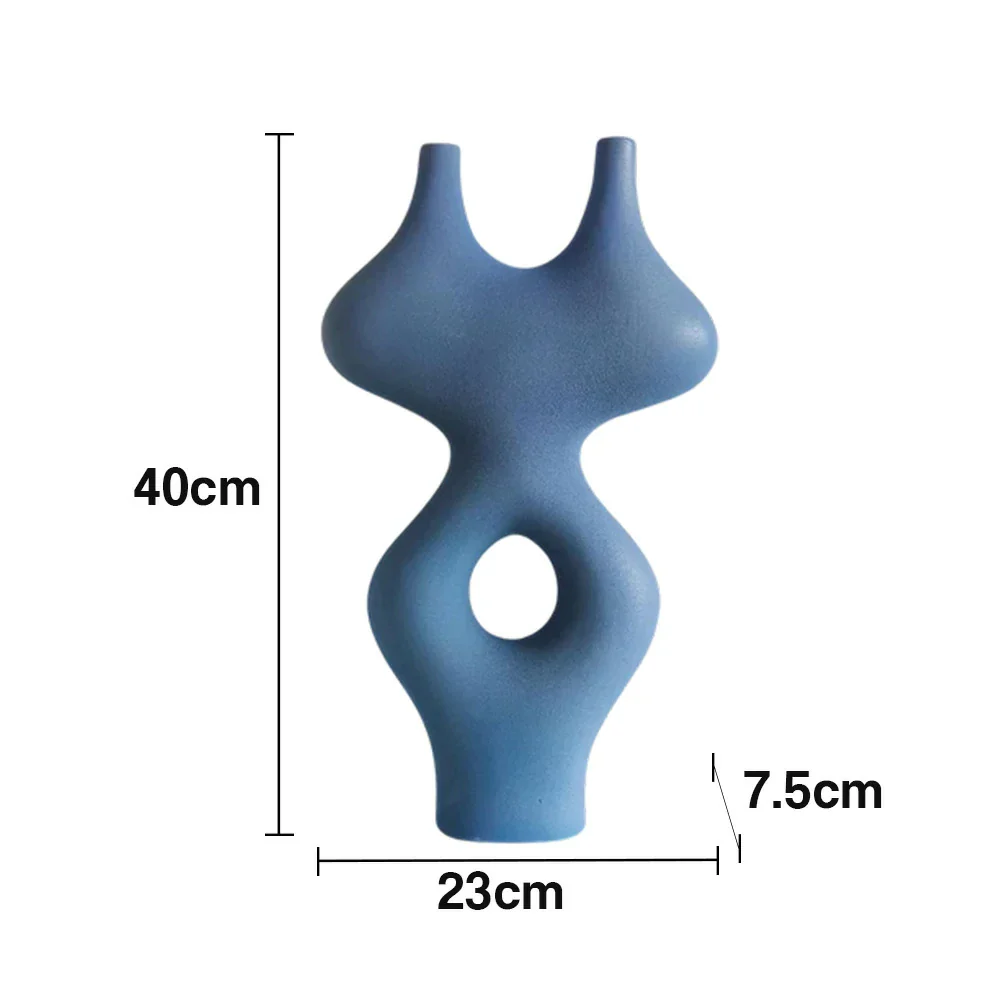 LIVARA Ceramic Vase Ornament Multi-Space Styling Artistic Home Display Matte Ceramic Handcrafted Stone-Texture Design - Blue - Image 5