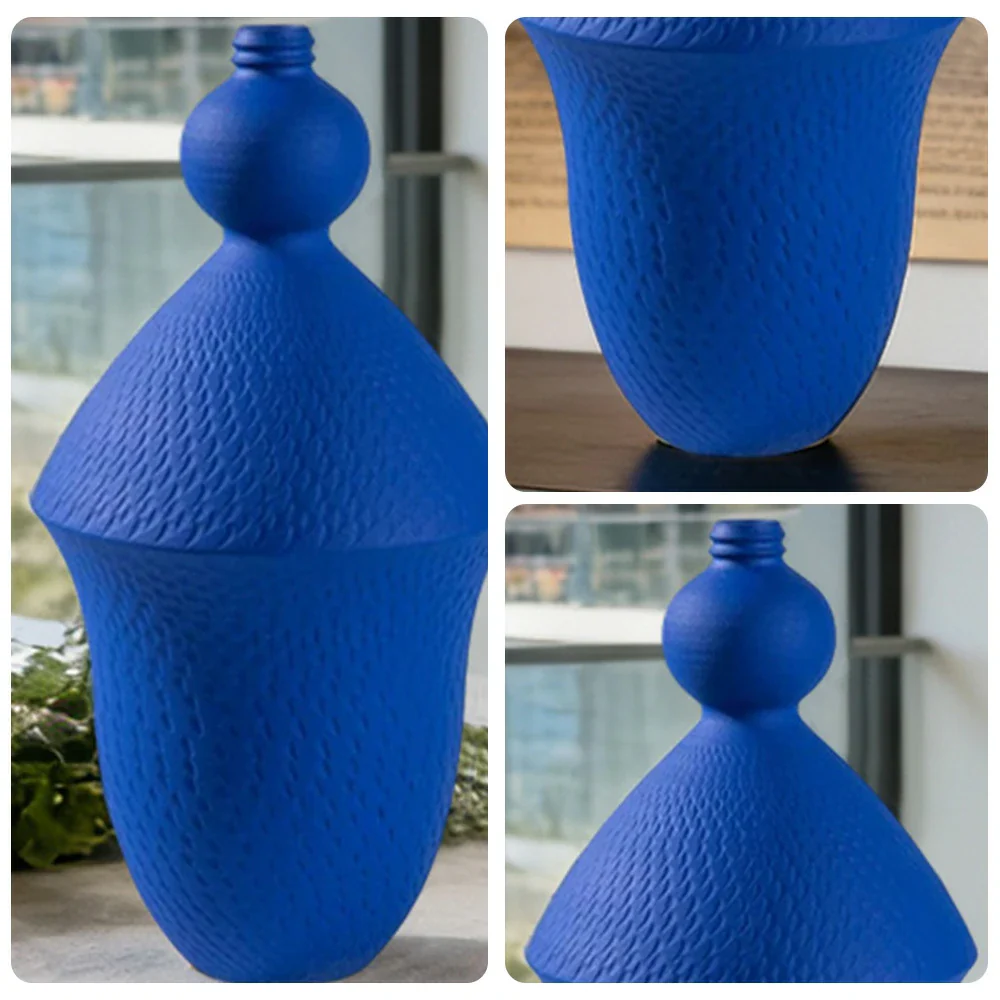 LIVARA Ceramic Vase Ornament Klein Blue Finish Multi-Space Styling Matte Ceramic Handcrafted Stone-Texture Design - Image 3