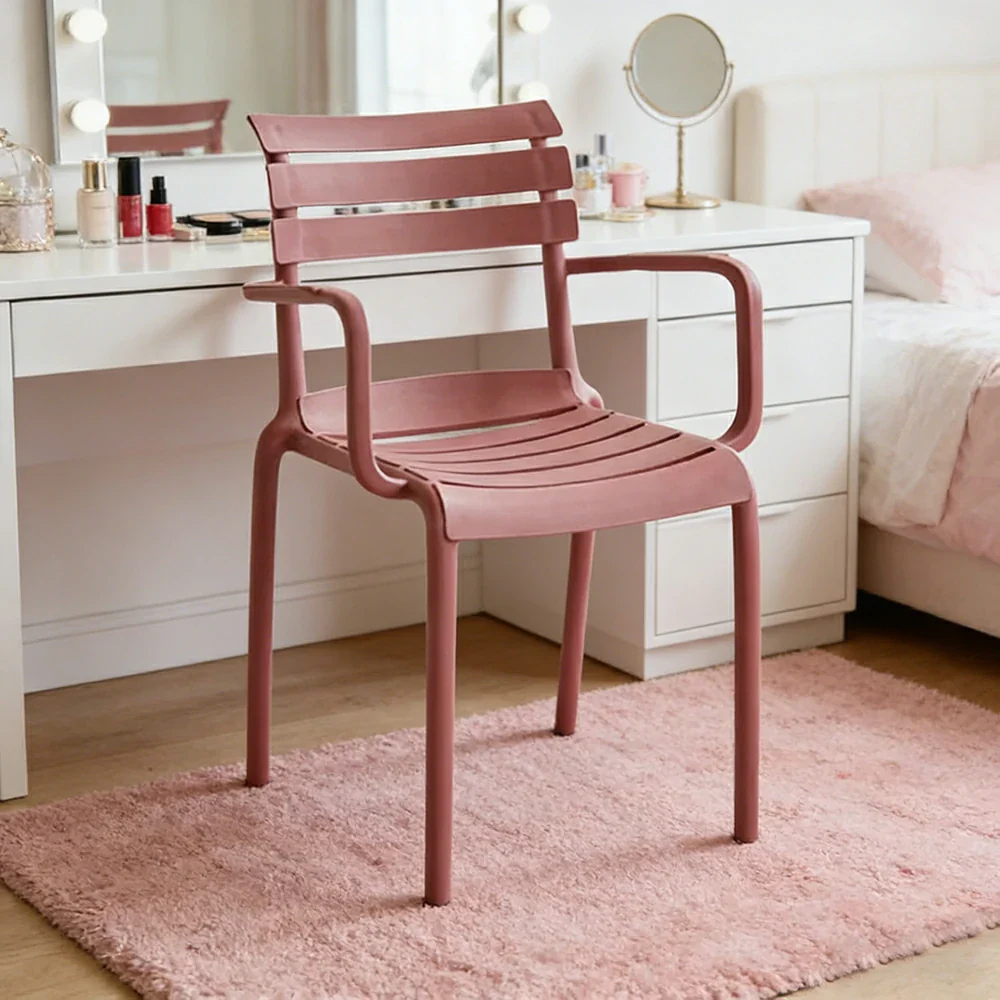 LIVARA Dining Chair - Ergonomic Curved Backrest, One-Piece Reinforced Frame, Durable Water-Resistant Shell, Armrest or Armless Options - Red - Image 2
