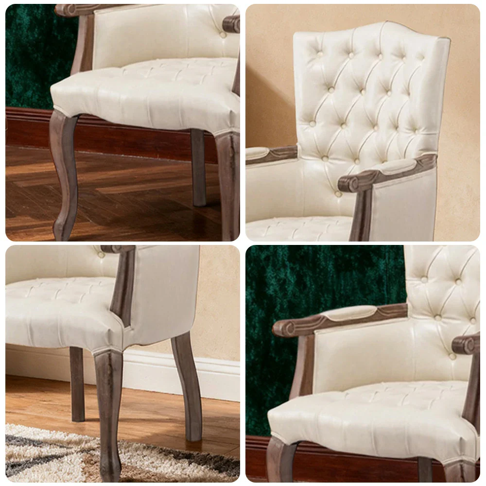 LIVARA Deep Coffee Vintage Accent Armchair - Retro PU Leather Upholstery, Solid Wood Frame, Tufted Backrest, Elegant Living Room Single Sofa Chair - Beige - Image 3