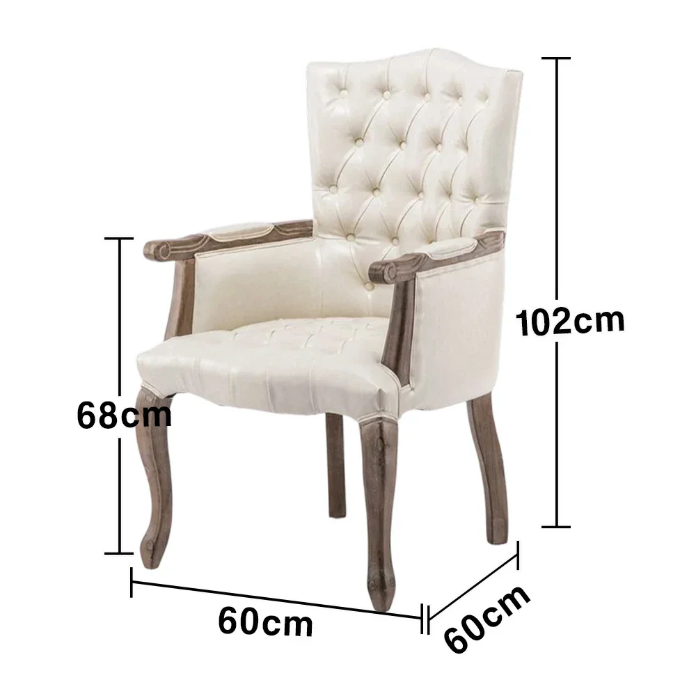LIVARA Deep Coffee Vintage Accent Armchair - Retro PU Leather Upholstery, Solid Wood Frame, Tufted Backrest, Elegant Living Room Single Sofa Chair - Beige - Image 5