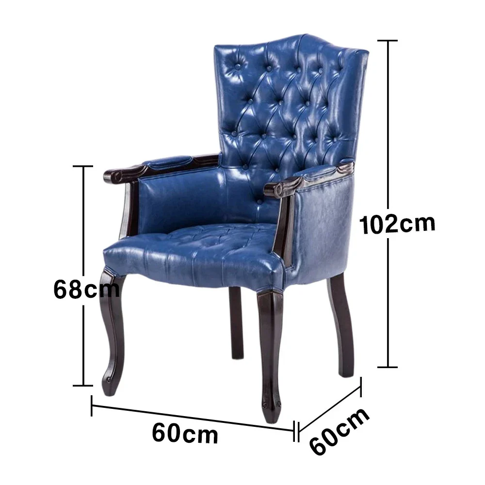LIVARA Deep Coffee Vintage Accent Armchair - Retro PU Leather Upholstery, Solid Wood Frame, Tufted Backrest, Elegant Living Room Single Sofa Chair - Black Walnut Frame & Royal Blue PU - Image 5