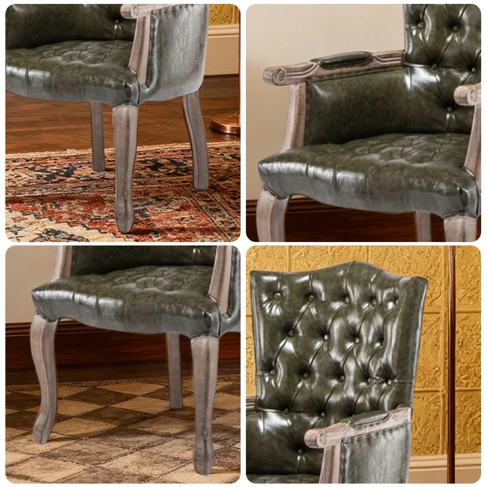 LIVARA Deep Coffee Vintage Accent Armchair - Retro PU Leather Upholstery, Solid Wood Frame, Tufted Backrest, Elegant Living Room Single Sofa Chair - Green - Image 3