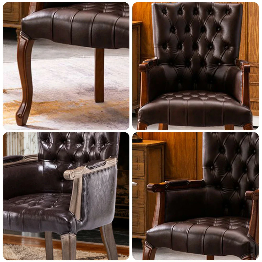 LIVARA Deep Coffee Vintage Accent Armchair - Retro PU Leather Upholstery, Solid Wood Frame, Tufted Backrest, Elegant Living Room Single Sofa Chair - Walnut Finish & Coffee PU - Image 3