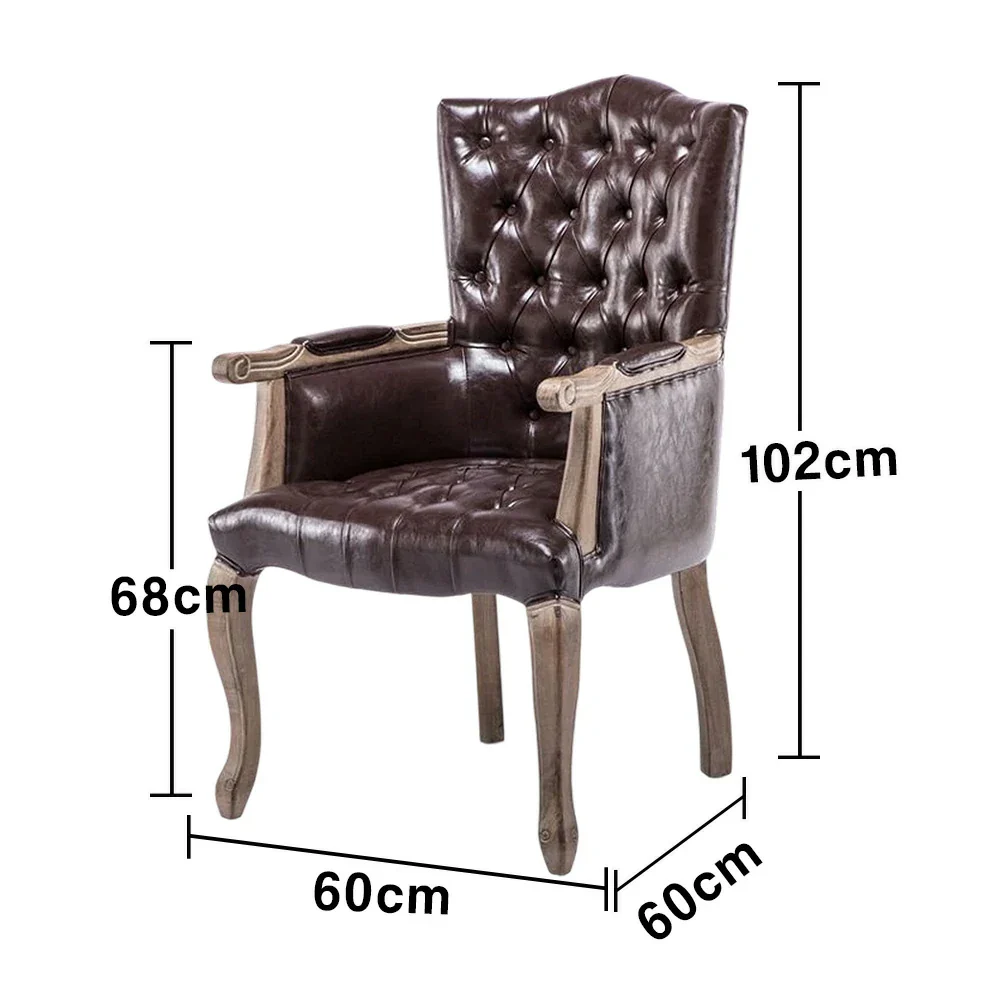 LIVARA Deep Coffee Vintage Accent Armchair - Retro PU Leather Upholstery, Solid Wood Frame, Tufted Backrest, Elegant Living Room Single Sofa Chair - Walnut Finish & Coffee PU - Image 5