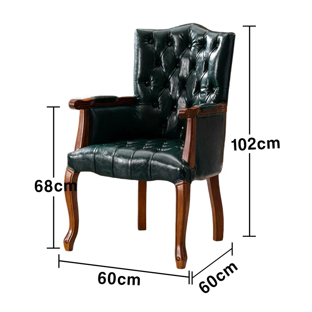 LIVARA Deep Coffee Vintage Accent Armchair - Retro PU Leather Upholstery, Solid Wood Frame, Tufted Backrest, Elegant Living Room Single Sofa Chair - Walnut Finish & Green PU - Image 5