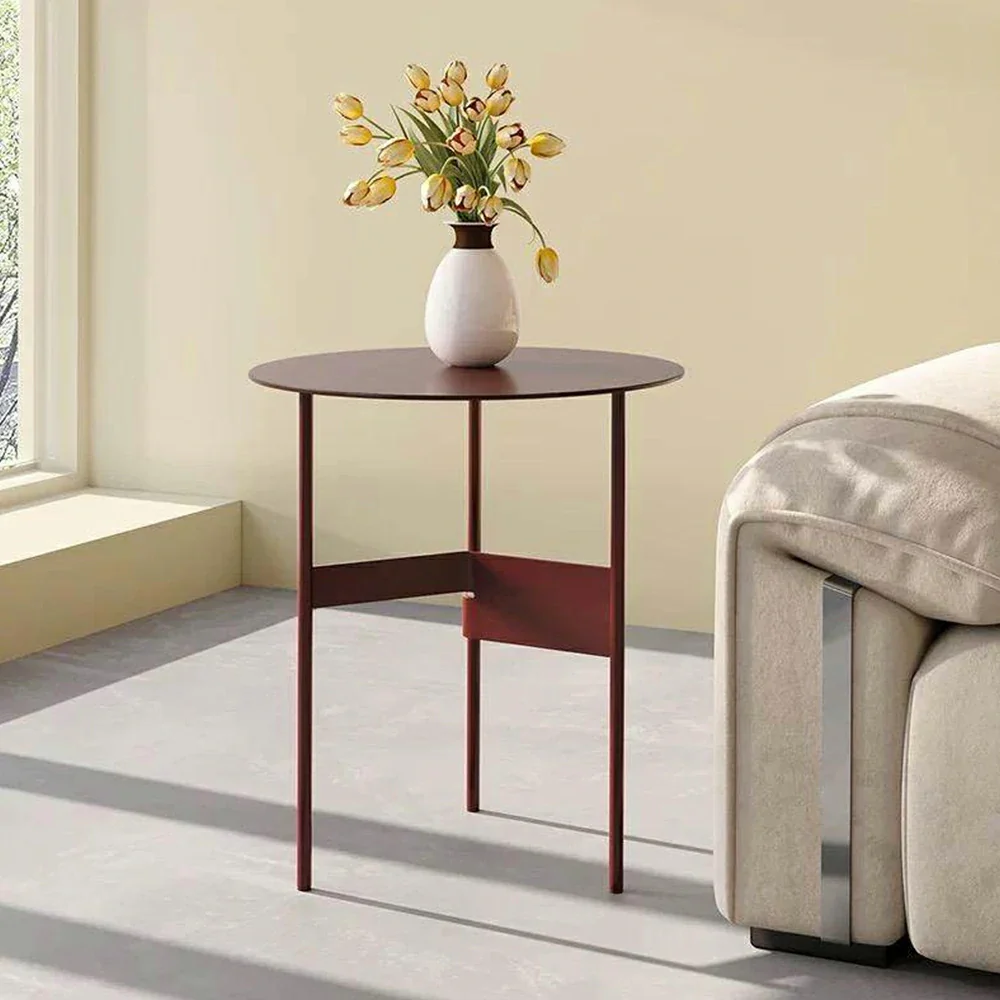 LIVARA Modern Side Table - Powder-Coated Steel Frame - Scratch & Rust Resistant - Compact Multi-Use Accent Table - Red - Image 4