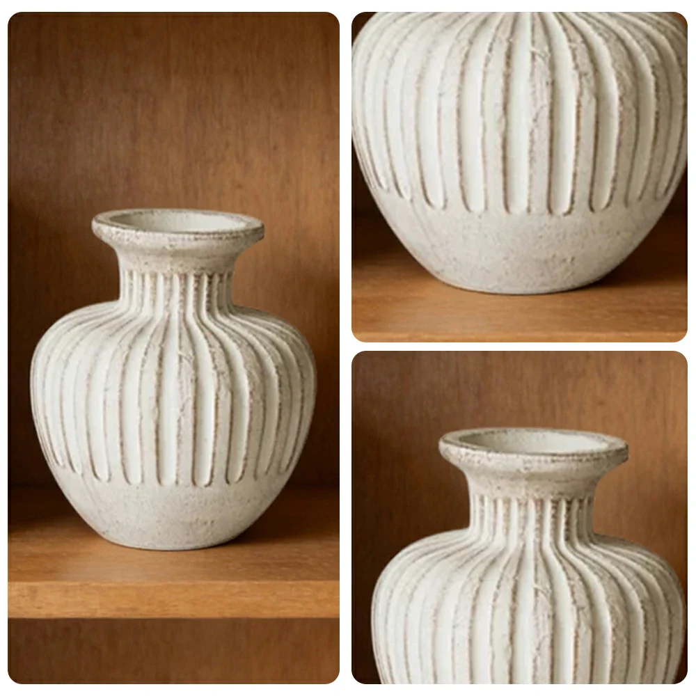 LIVARA Ceramic Vase Ornament Aged Coarse Pottery Style Designed for Dry Styling Decorative Art Object Natural Texture - Image 3