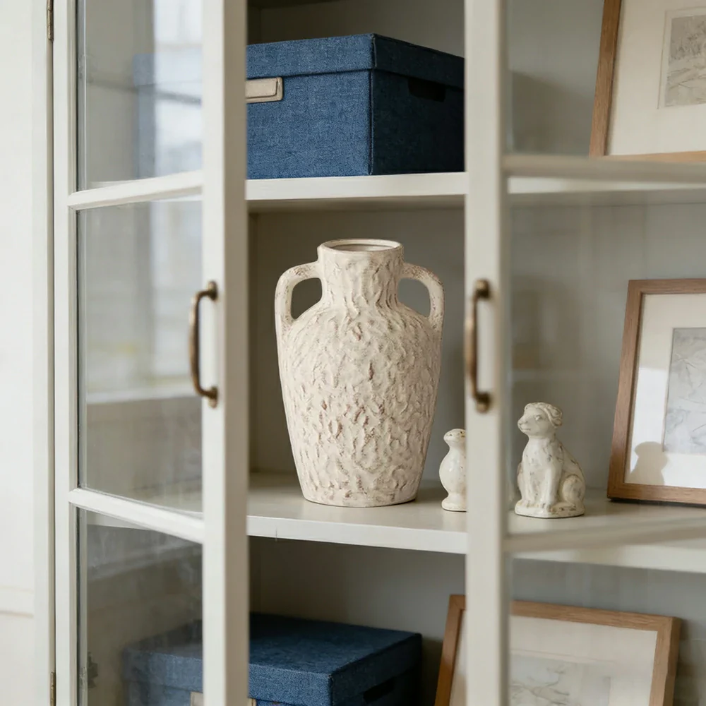 LIVARA Ceramic Vase Ornament Flow-Textured Double-Handle Vessel Artistic Home Display Matte Ceramic Natural Pattern Finish - Image 2