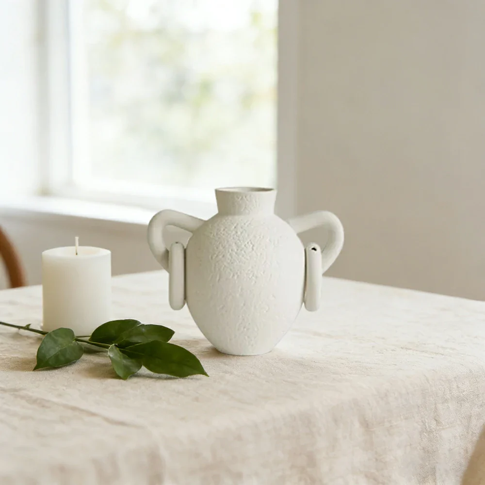 LIVARA Ceramic Vase Ornament Sculpted Double-Handle Ring Form Display Vessel Not Recommended for Water Decorative Art Object - Image 2