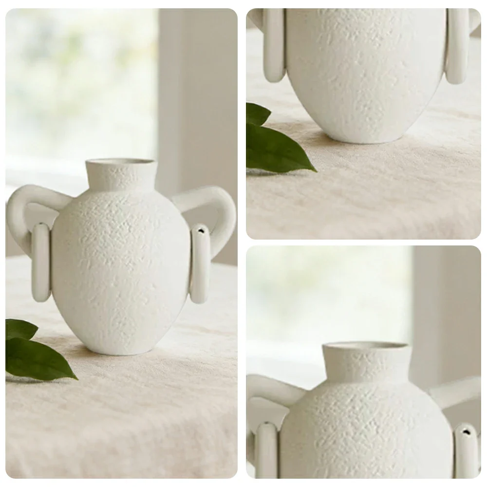 LIVARA Ceramic Vase Ornament Sculpted Double-Handle Ring Form Display Vessel Not Recommended for Water Decorative Art Object - Image 3