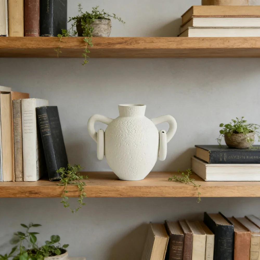 LIVARA Ceramic Vase Ornament Sculpted Double-Handle Ring Form Display Vessel Not Recommended for Water Decorative Art Object - Image 4